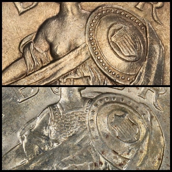 type 1 (top) and type 2 obverses